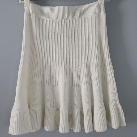 Free People Solid Gold Ribbed Ruffled Cream Cable Knit Sweater Skirt Size M - Picture 4 of 6